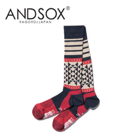 完売 ANDSOX アンドソックス SUPPORT PILE LONG NATIVE NAVY 靴下 スノーボード MADE IN JAPAN