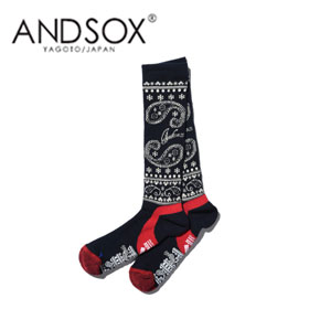 完売 ANDSOX アンドソックス SUPPORT PILE LONG PAISLY NAVY 靴下 スノーボード MADE IN JAPAN